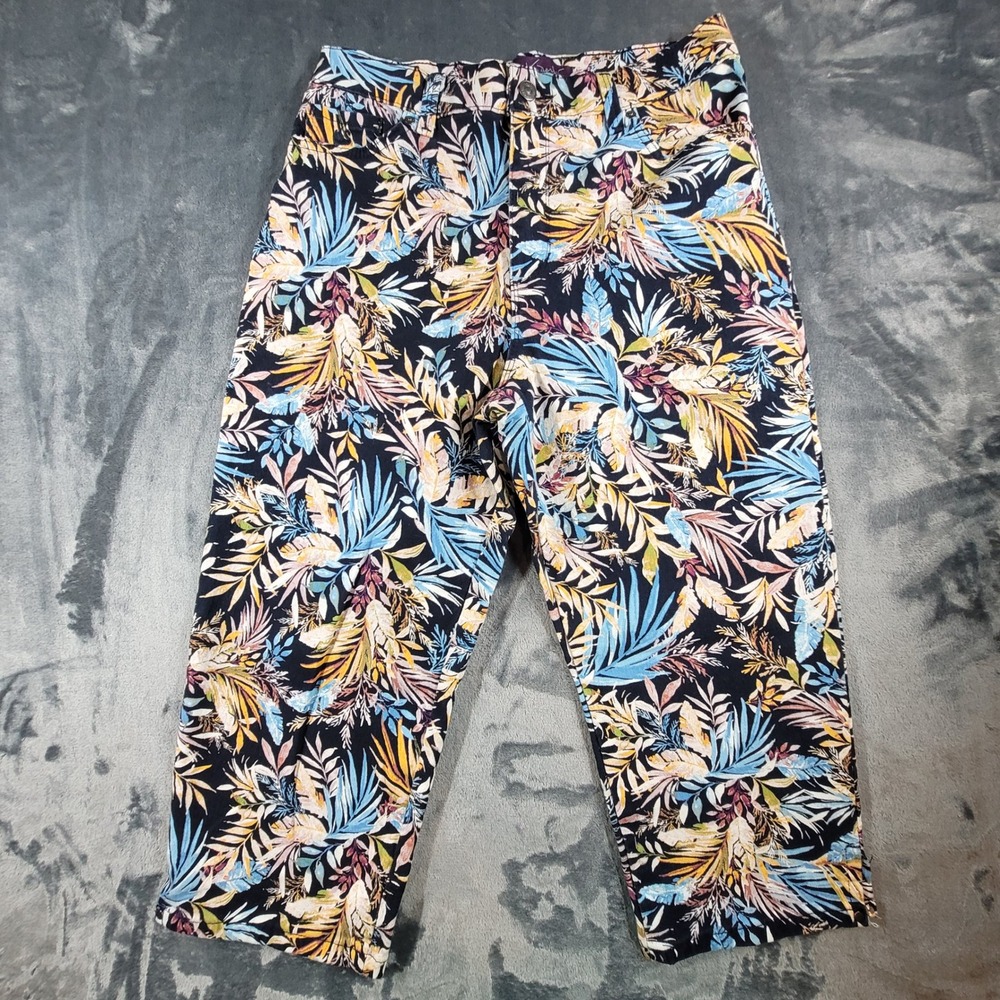 Gloria Vanderbilt Amanda Tropical Palm Print Crop‎ Jeans Womens 10 Blue Yellow
